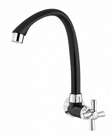 Torneira de Parede com Bica Alta e Móvel para Cozinha Cross Preta Tigre