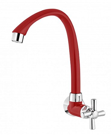 Torneira de Parede com Bica Alta e Móvel para Cozinha Cross Vermelha Tigre