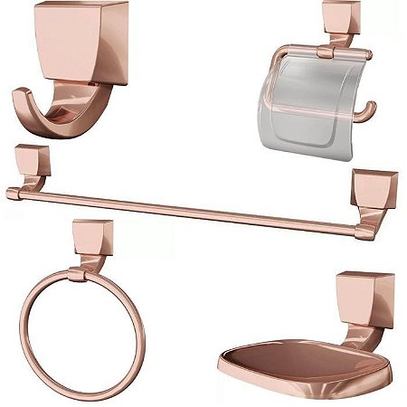 Kit de Acessórios para Banheiro Attic Quadra com 5 Peças Rose Gold Lorenzetti