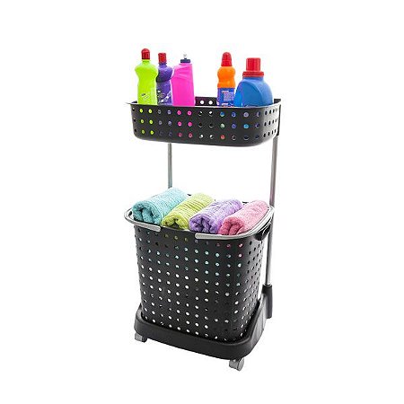 Cesto Duplo para Lavanderia Preto Viena Secalux