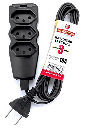 Extensão Elétrica 2P 3,0mr 3 Tomadas 2x0,75mm Branca - Megatron