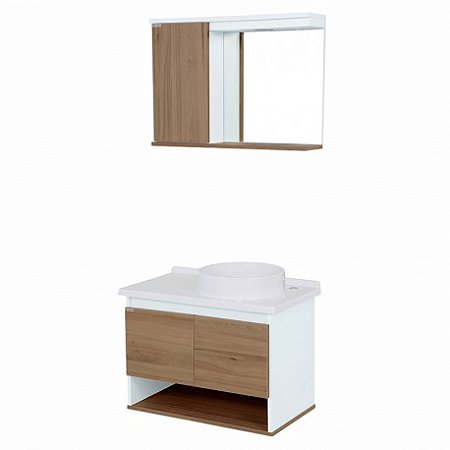 Gabinete para Banheiro Bérgamo Nogal 53,5CM MDP com Espelheira Rorato
