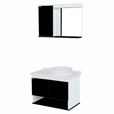 Gabinete para Banheiro Bérgamo 53,5CM MDP com Espelheira Preto e Branco Rorato
