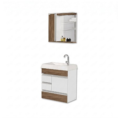Gabinete para Banheiro Nápole Nogal 59,5CM MDP com Espelheira Rorato 214161