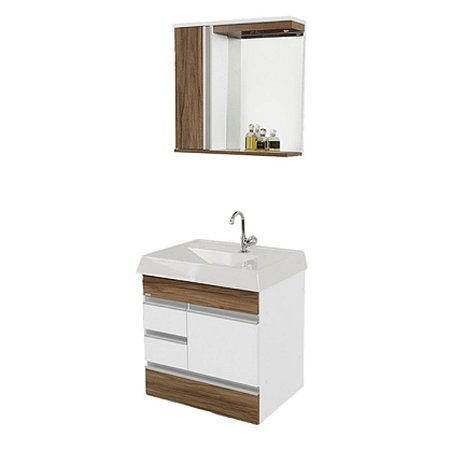Gabinete para Banheiro Nápole Nogal 59,5CM MDP com Espelheira Rorato