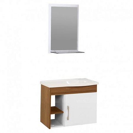 Gabinete para Banheiro Turim Nogal 55,5CM MDP com Espelheira Rorato