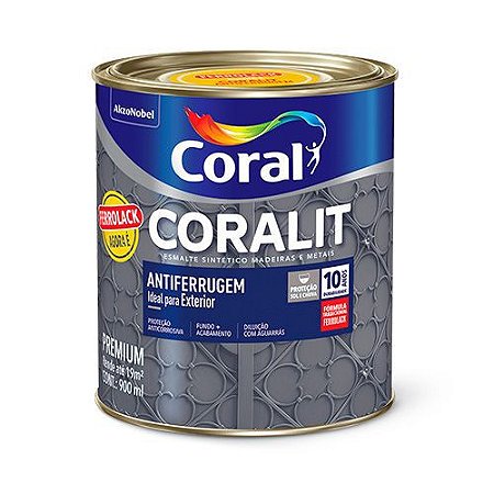 Esmalte Sintético Brilhante Antiferrugem Coralit Cinza 0,9L - Coral