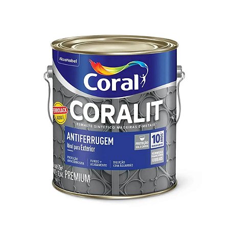 Esmalte Sintético Brilhante Antiferrugem Coralit Cinza 3,6L - Coral