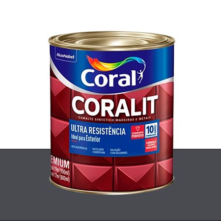 Esmalte Sintético Ultra Resistência Brilhante Coralit Cinza Escuro 900ml - Coral