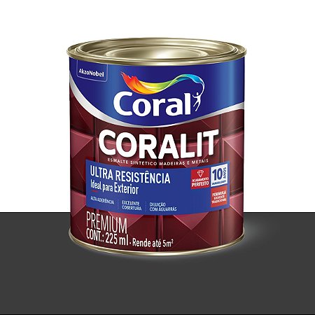 Esmalte Sintético Ultra Resistência Coralit Preto Fosco 225ml - Coral