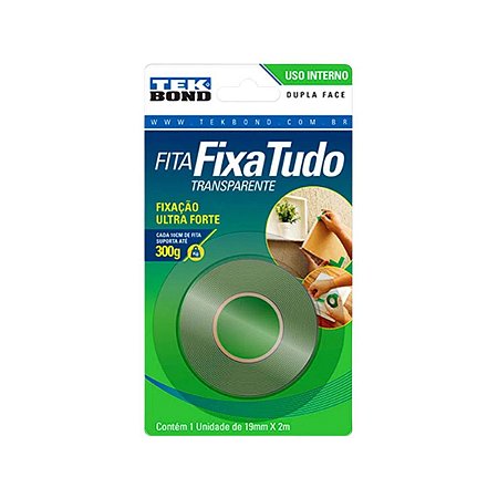 Fita Dupla Face Acrílica para Uso Interno Transparente 19mm x 2m Tekbond
