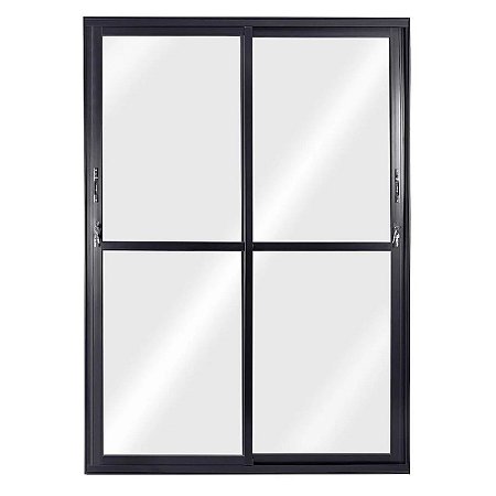 Porta Balcão de Correr em Alumínio Black 210x150 2 Folhas Vidro Liso 6213 Esquadrisul