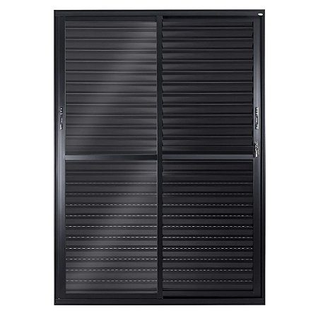 Porta Veneziana de Correr em Alumínio 210x150 Black 3 Folhas Vidro Liso 6230 Esquadrisul