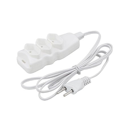Extensão Elétrica 2P+T 1,50mt 3 Tomadas 2x0,75mm Branco Megatron