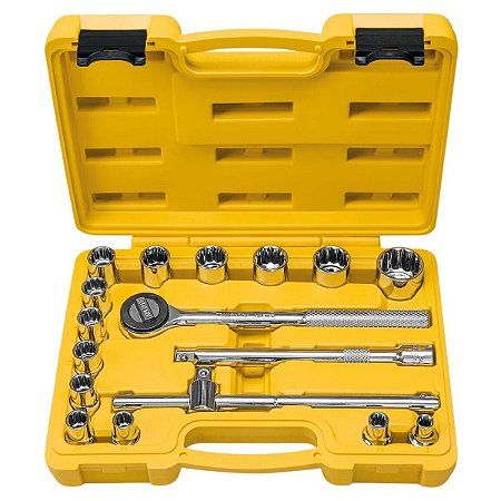 Jogo de Soquetes Estriados Encaixe 1/2" 17 Peças Aço Cromado 43600017 Tramontina
