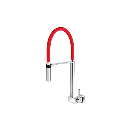 Torneira de Cozinha de Parede Bica Alta Doc Vermelho e Cromado 742879 Docol