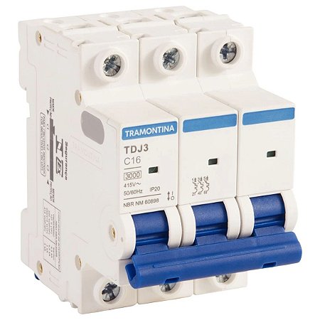 Minidisjuntor TDJ3 3P 16A 3kA Curva C 58013105 Tramontina