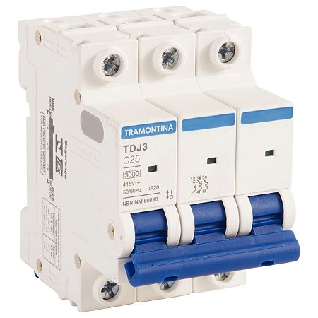 Minidisjuntor TDJ 3P 25A Curva C 58013107 Tramontina