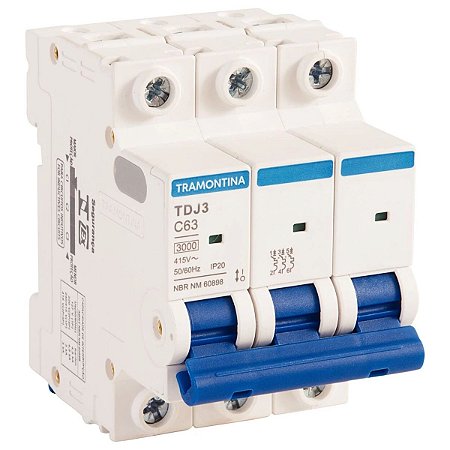 Minidisjuntor TDJ3 3P 63A 3kA Curva C 58013111 Tramontina