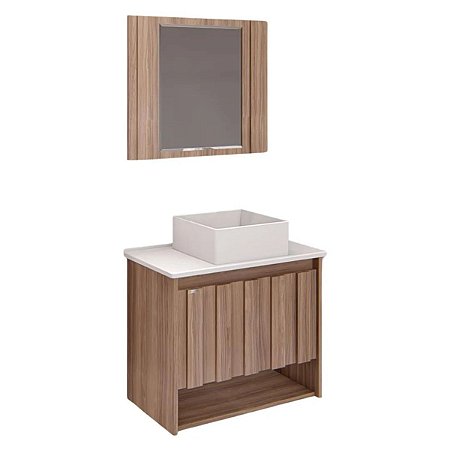 Gabinete Suspenso para Banheiro Treviso Nogal 63CM com Espelheira Rorato