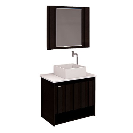 Gabinete Suspenso para Banheiro Treviso 63CM MDP com Espelheira Preto Rorato