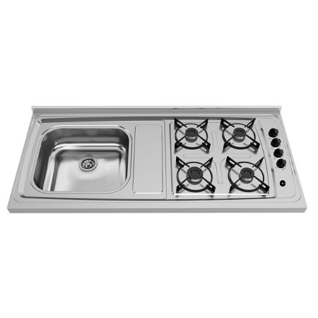 Pia de Inox 120cm com Fogão 4 Bocas Embutido N3-135 Ghelplus