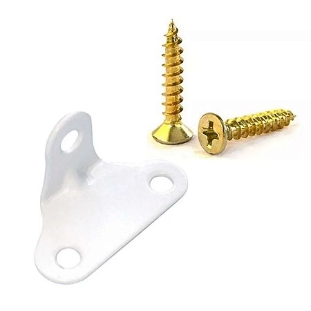 Cantoneira 3 Furos para Móveis Aço Branca + Parafuso Chip 3,5x16 2 Unidades Sfor