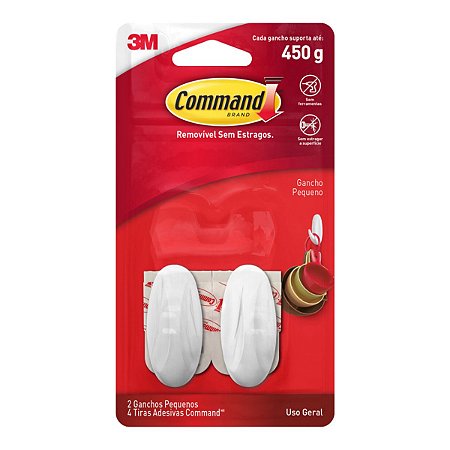 Gancho Adesivo Command Pequeno com 2 Unidades Branco 3M