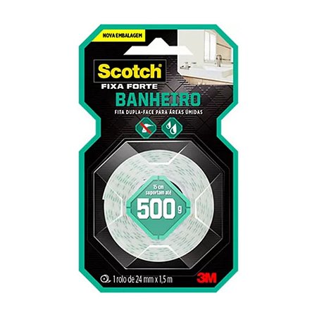 Fita Fixa Forte Uso em Banheiros 24mm x 1,5m Scotch-Brite 3M
