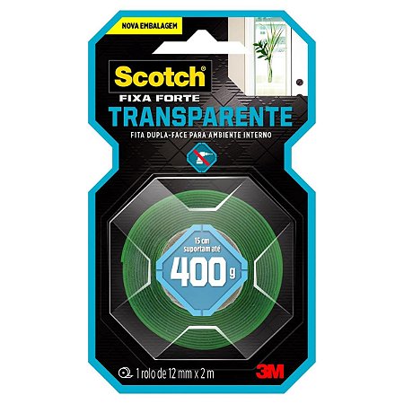 Fita Fixa Forte Uso Interno 12mm x 2m Scotch Transparente Scotch-Brite 3M