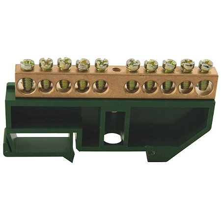 Barramento Terra DIN 10 Ligações com Suporte Verde 56300120 Tramontina