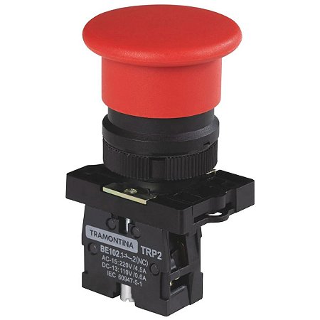 Botão Cogumelo TRP2 EC42 1NF com Base de Plástico Vermelho 58015761 Tramontina