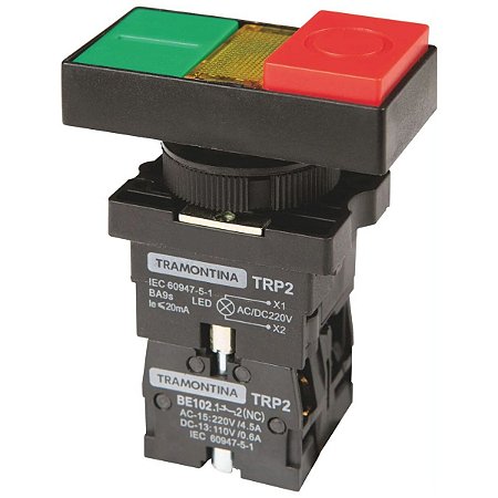 Botão Duplo Iluminado TRP2 EW8465 1NA+1NF com Base de Plástico 58015905 Tramontina
