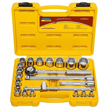 Jogo de Soquetes Estriados Encaixe 1/2" 22 Peças 43600022 Tramontina