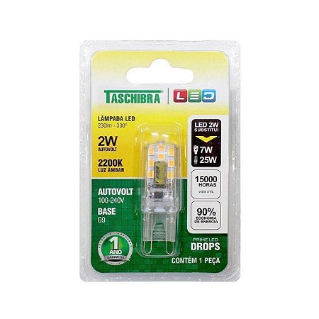 Lâmpada LED Drops 2W 2200K G9 Taschibra