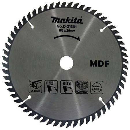 Disco 185x2,4MM 60 Dentes para Serra Circular D-21381 Makita