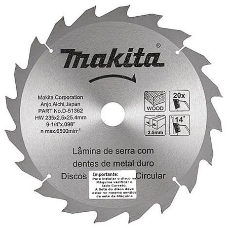 Disco 235x25,4MM 20 Dentes para Serra Circular D-51362 Makita