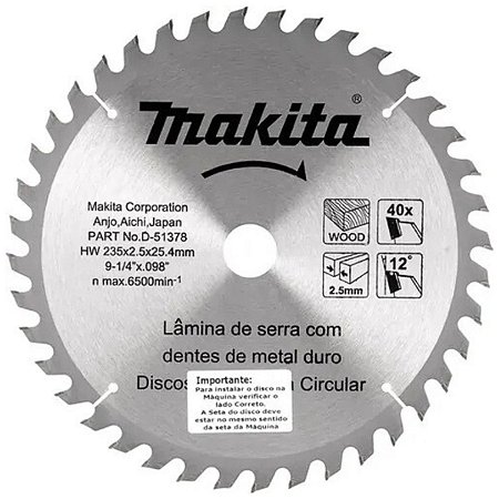 Disco 235x25,4MM 40 Dentes para Serra Circular D-51378 Makita