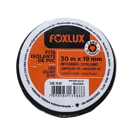 Fita Isolante 19MMX30MT Preta 10.04 Foxlux