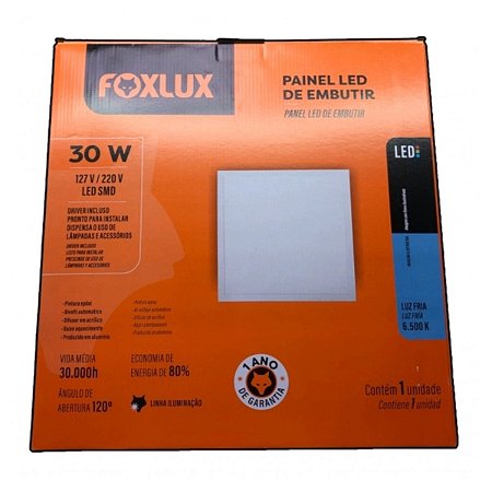 Painel Quadrado de Led 30W 6500K Embutir BIV LED90.174 Foxlux