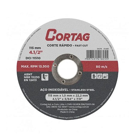 Disco de Corte Inox Ø115MM Cortag