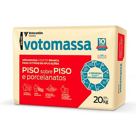 Argamassa Votomassa 10 em 1 Piso, Sobre Piso e Porcelanato Branca 20KG Votoran