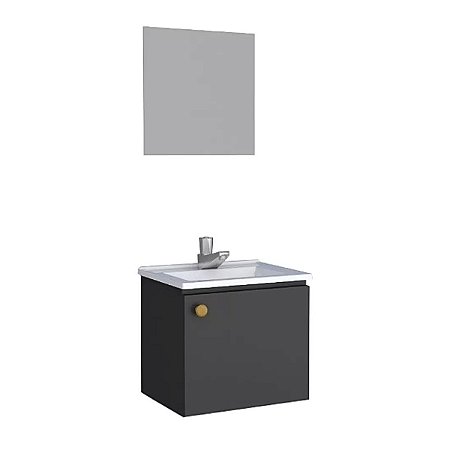 Gabinete para Banheiro Amêndoa 40CM Aço com Espelheira e Cuba de Mármore Sintético Cozimax