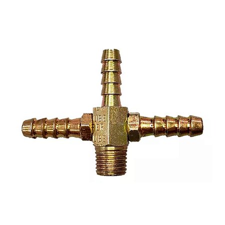 Emenda Fixo em Tê 3 Saídas 1/4X/1/4 NPT Latão Lubefer
