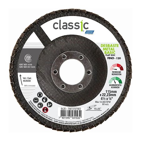 Disco Flap Classic 115X22MM Grão 120 Norton