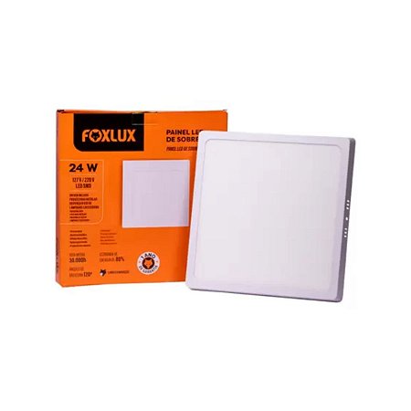 Painel Led de Sobrepor 24W Quadrado 4000k LED90.245 Bivolt Preto Foxlux