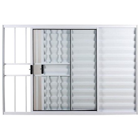 Janela Veneziana 100x120 Direita 3 Folhas com Grade Vidro Liso Alumínio Branco 6067 Esquadrisul