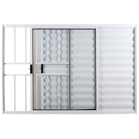 Janela Veneziana 100x150 3 Folhas com Grade Vidro Liso Alumínio Branco 6068 Esquadrisul