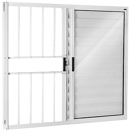 Janela Veneziana 100x120 3 Folhas com Grade Vidro Liso Alumínio Branco 6277 Esquadrisul