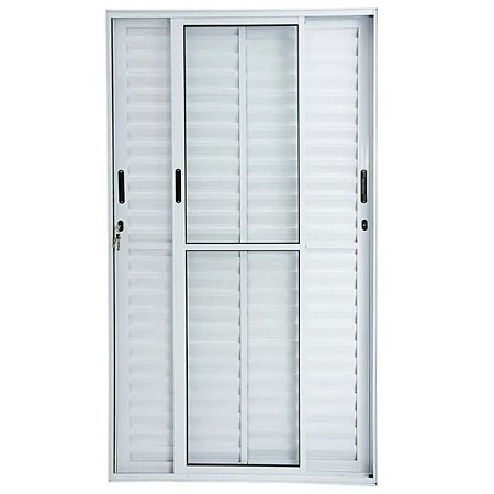 Porta Balcão Veneziana 210x150 3 Folhas Vidro Liso Alumínio Branco 6398 Esquadrisul